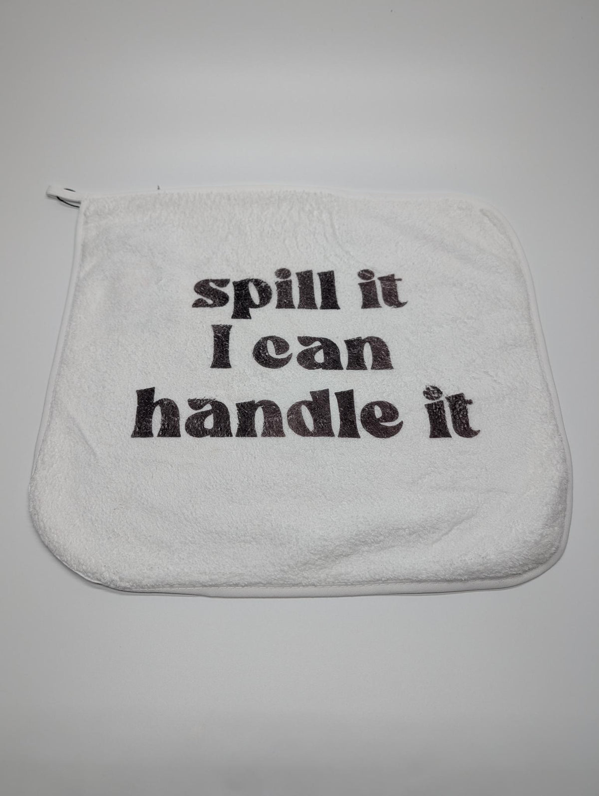 "Spill It, I Can Handle It" — Sublimated Cheeky Washcloth | Adult Humor Bathroom Accessory