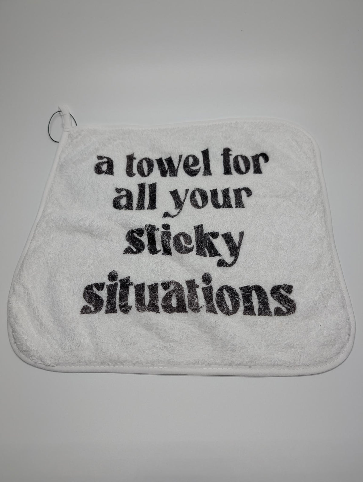 "For All Your Sticky Situations" — Sublimated Cheeky Washcloth | Adult Humor Bathroom Accessory