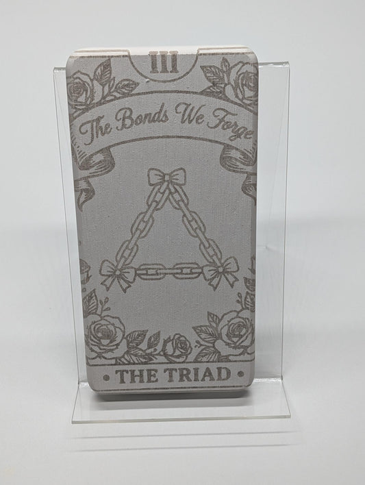 "The Bonds We Forge" — Laser Etched Triad Plaque | Polyamory Relationship Decor