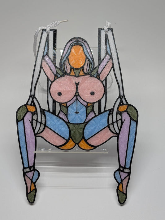 "Spread the Joy" — Suspended Figure Sun Catcher | 3D Printed Colorful Boudoir Window Art