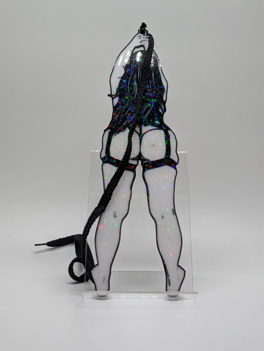 "Star-Crossed" — Glitter Harness Figure Sun Catcher | 3D Printed Sparkle Window Art