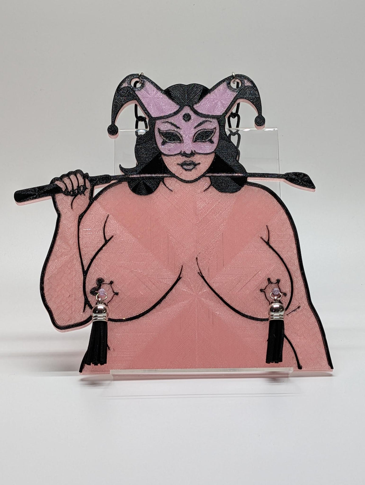 "Jester's Justice" — Faux Stained Glass Harlequin Sun Catcher | 3D Printed Kinky Jester Window Art